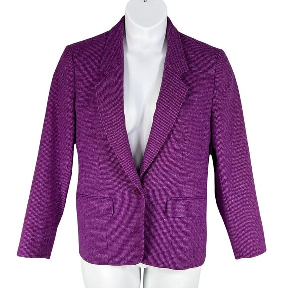 Pendleton Women 14 Pure Virgin Wool Blazer Purple Tweed Jacket USA Made Timeless - Picture 4 of 16